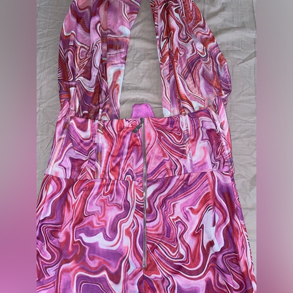 Bardot Tie Dye Mesh Purple Pink Swirl Pattern Mini Dress In Retro Size XL (10)⭐️ - Picture 8 of 10